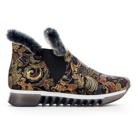 Zapato Mozaika Ankle Boots Black\Gold Floral Fuzzy Cuff 9-9.5 M EU 40 Women - Picture 1 of 8